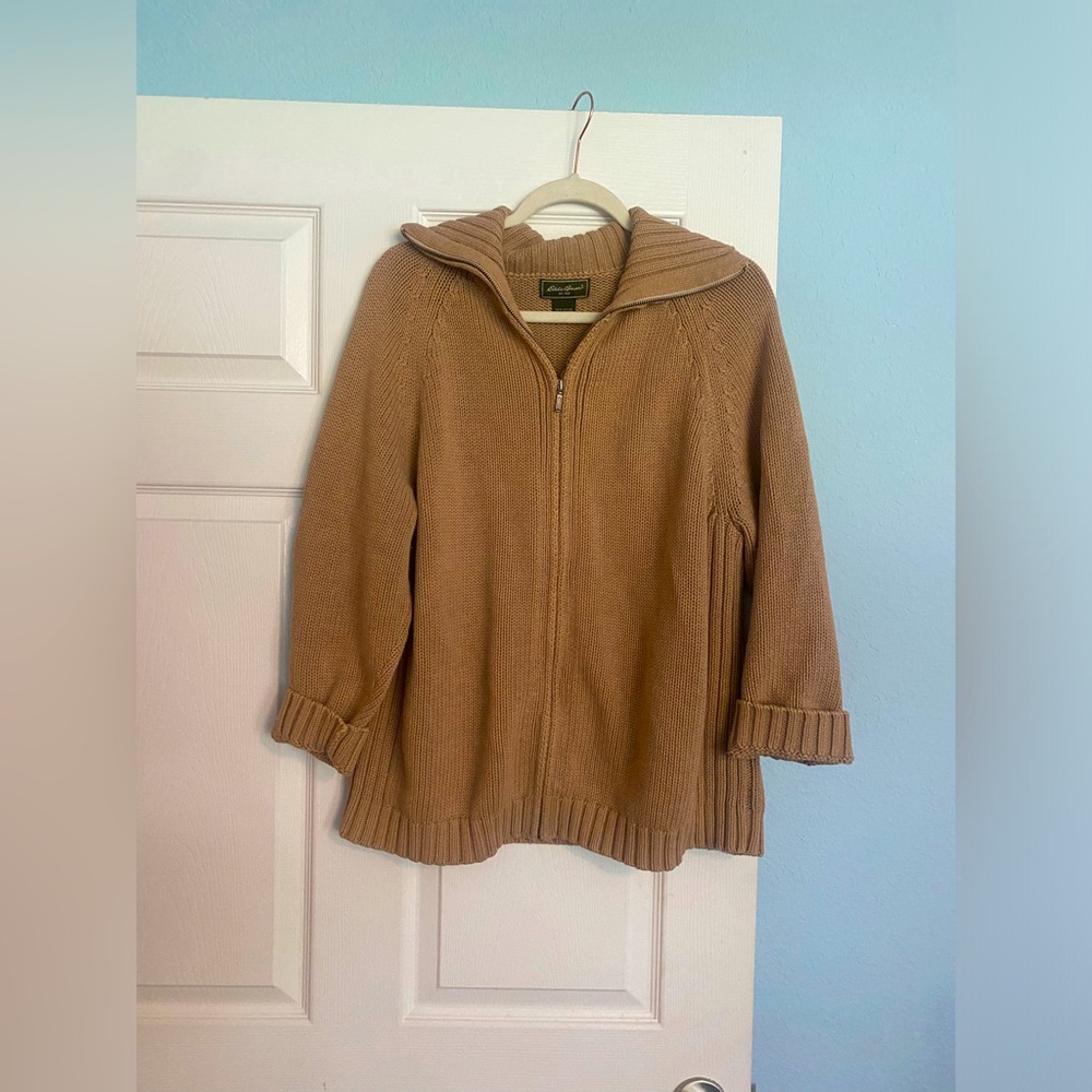 Eddie Bauer tan zip up sweater